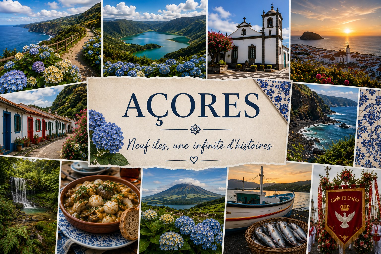 Montage de paysages, villages, cuisine et traditions des Açores